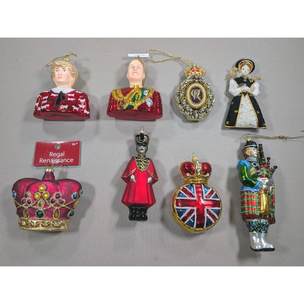 FAO Schwarz British Royal Christmas Ornament Lot Of 8 Mix Princess Diana William